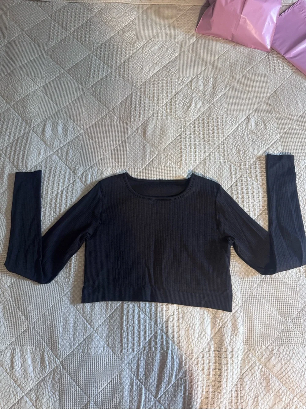 lululemon athletica Black Ribbed Long-Sleeve Cropped Top